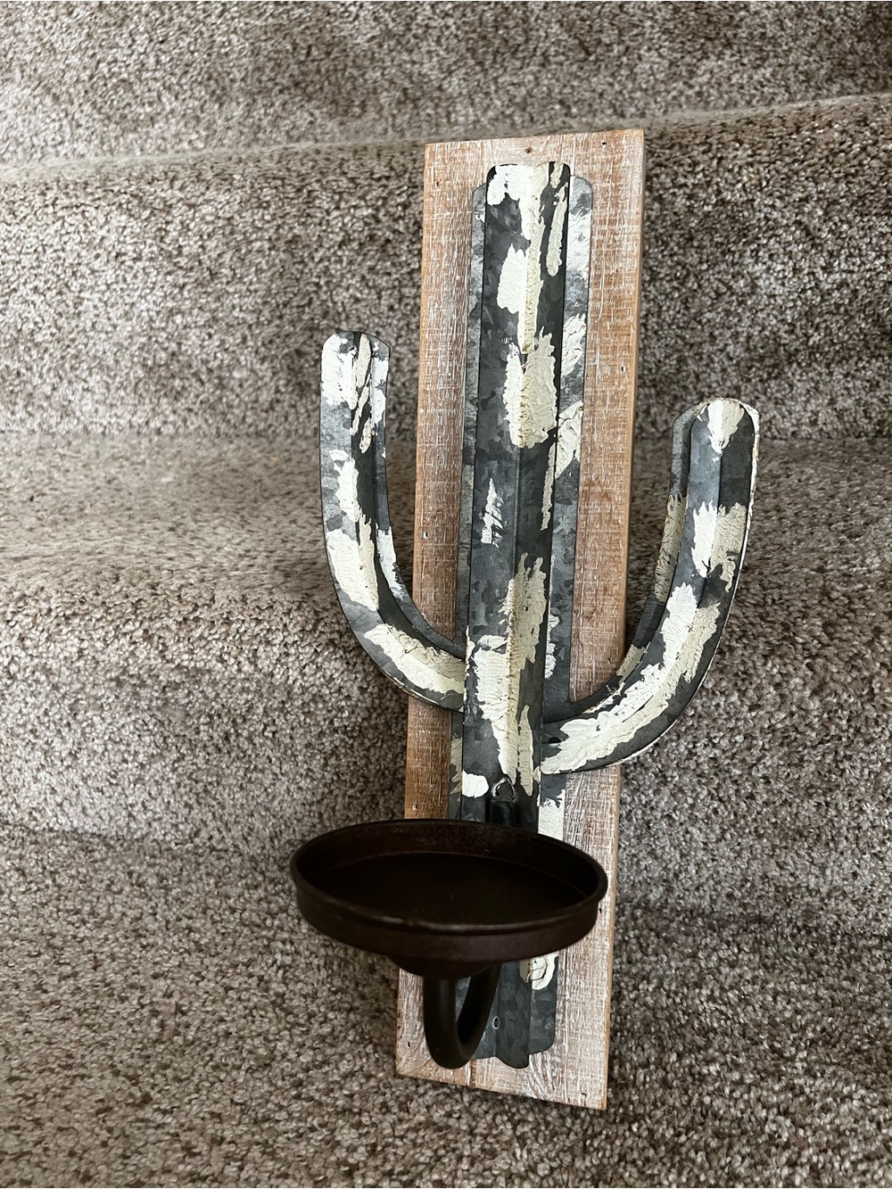 Vintage Rustic Cactus Wall Sconce - Gray and Cream